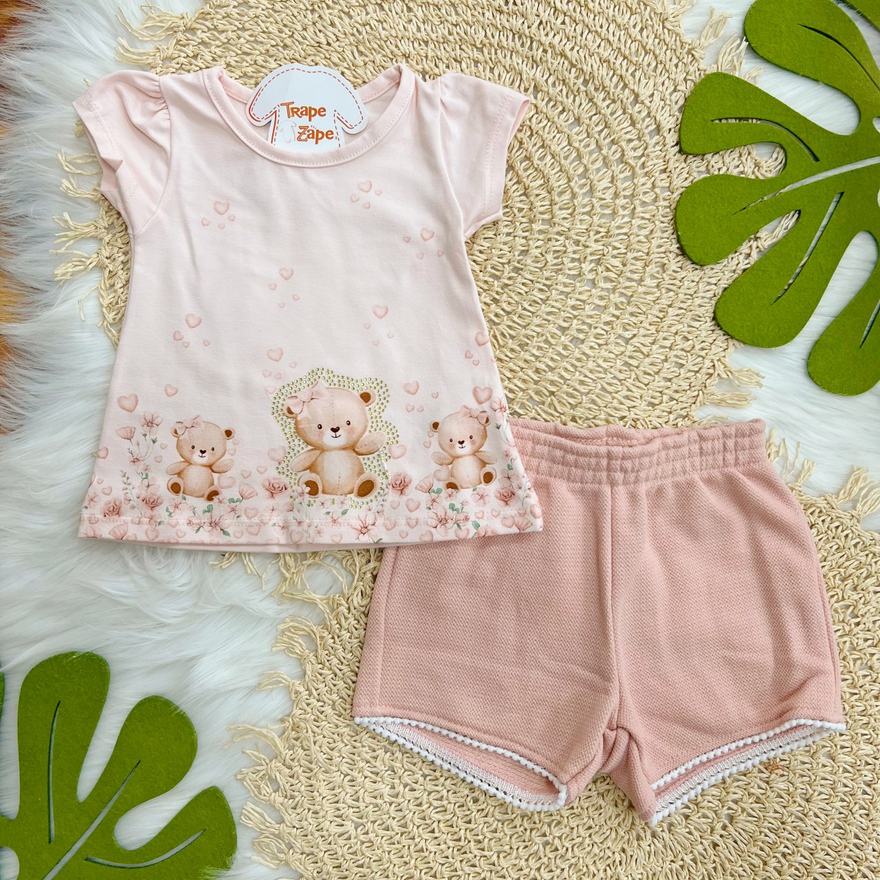  Conj. Blusa Ursinhas Fofas e Short - Rose